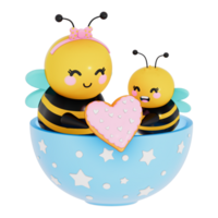 contento de la madre día , mamá y bebé abeja familia horneando , en forma de corazon galletas en transparente fondo, 3d representación png