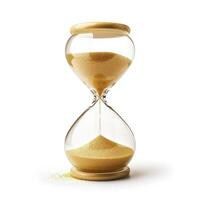AI generated Hourglass with golden sand, time is running out, isolated on a white background, Ai Generated. photo