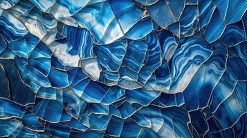 AI generated Blue mosaic marble tiles form an abstract backdrop, resembling swirling broken glass. Ai Generated photo