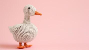 AI generated Crocheted goose toy vibrant backdrop, handcrafted and adorable, Ai Generated photo