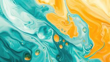 AI generated Fluid waves blend hues of yellow and turquoise, crafting an abstract, serene backdrop. Ai Generated photo