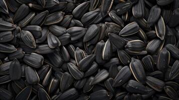 AI generated A panoramic view showcases the texture of black sunflower seeds, offering a captivating background. Ai Generated photo