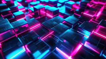 AI generated Mesmerizing neon cube-filled 3D backdrop for futuristic visuals, Ai Generated. photo