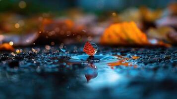 AI generated A single drop of water cradles a leaf on the earth, a miniature world captured, Ai Generated photo