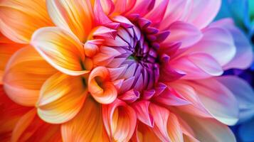 AI generated Close-up of a multi-colored flower with abundant petals, a stunning floral display, Ai Generated. photo