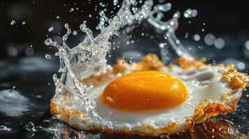 AI generated Sizzling fried egg being splashed with water and refreshing orange juice, Ai Generated photo