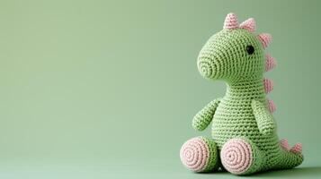 AI generated Crocheted dinosaur toy vibrant backdrop, handcrafted and adorable, Ai Generated photo