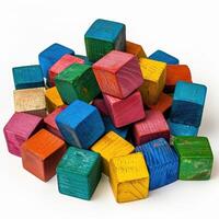 ai generado vistoso de madera bloques, para niños creatividad en vibrante pilas juguetón aprendiendo, ai generado. foto