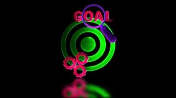 Looping neon glow effect success goal search icon, black background video