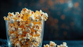AI generated Popcorn in a glass, the perfect home cinema snack for a cozy evening, Ai Generated. photo