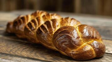 AI generated Unique bread loaf resembling an worm resting on a wooden table, Ai Generated photo