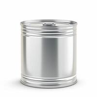 AI generated Modern metal tin can for packaged goods and food isolated on a white background, Ai Generated. photo