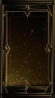 Vertical video - elegant vintage golden Art Deco frame background and glittering gold particles. This 1920s luxury background with ornate lines is HD and looping. Suitable for text intros or titles.