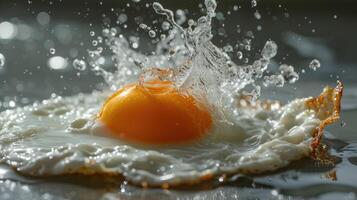 AI generated Sizzling fried egg being splashed with water and refreshing orange juice, Ai Generated photo