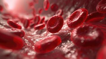 AI generated 3D rendering showcases red blood cells in a vein with depth of field, Ai Generated. photo