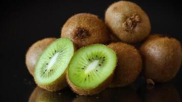 kiwi fruta fatia fechar-se isolado em Preto fundo video