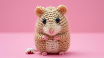 AI generated Crocheted hamster toy vibrant backdrop, handcrafted and adorable, Ai Generated photo