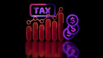 Looping neon glow effect Tax and finance icons Black background. video