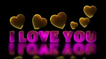 Neon light effect repeating header icon and I love you words, black background. video