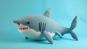 ai generado tejido a ganchillo tiburón juguete vibrante fondo, hecho a mano y adorable, ai generado foto