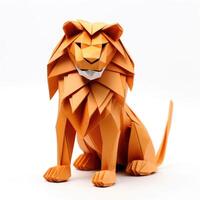 ai generado vistoso origami león, único papel polígono obra de arte, ideal mascota concepto, ai generado foto