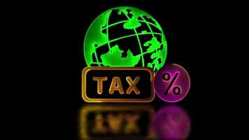 Looping neon glow effect online world tax icons Black background. video