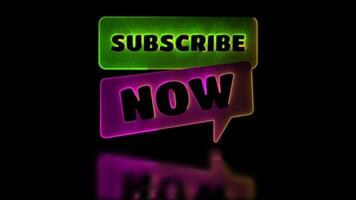 Looping neon glow effect subscribe now icons, black background. video