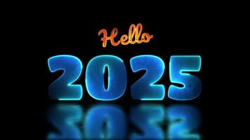 Looping neon glow effect 2025 new year icons, black background. video