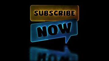 Looping neon glow effect subscribe now icons, black background. video