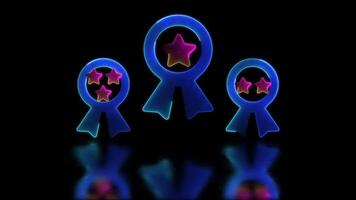Looping neon glow effect 1st, 2nd and 3rd prize icons, black background. video