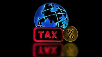 Looping neon glow effect online world tax icons Black background. video