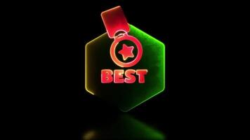 Looping neon glow effect Medal icon with the word best Black background. video