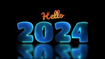 Looping neon glow effect 2024 new year icons, black background. video