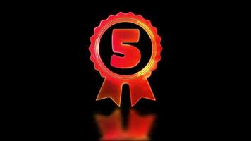 Looping neon glow effect Quality award level 5 icon, black background video