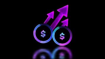 Looping neon glow effect Money icon with financial graph showing up. Black background. video