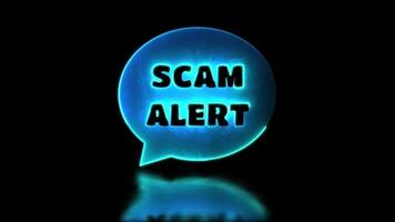 Looping neon glow effect Beware spam scammer icon, black background video