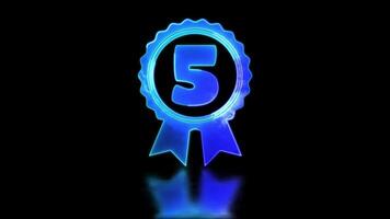 Looping neon glow effect Quality award level 5 icon, black background video