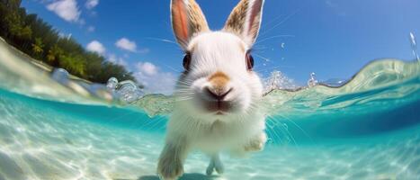 AI generated The rabbit is a domestic rabbit, which is a species of rabbit that is bred for pets, Ai Generated photo