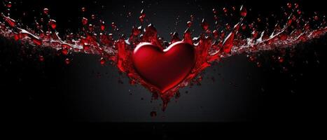 AI generated Red heart amidst a dynamic splash of liquid and droplets, Ai Generated photo