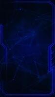 Vertical video - blue plexus background with glowing connecting lines and nodes with a neon tech border. Digital data network connections concept. This technology animation is full HD and looping.