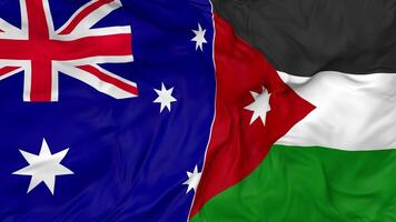 Jordan and Australia Flags Together Seamless Looping Background, Looped Bump Texture Cloth Waving Slow Motion, 3D Rendering video