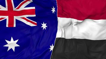 Yemen and Australia Flags Together Seamless Looping Background, Looped Bump Texture Cloth Waving Slow Motion, 3D Rendering video