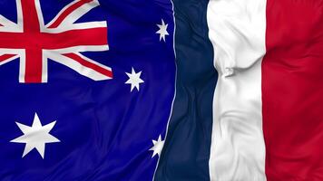 France and Australia Flags Together Seamless Looping Background, Looped Bump Texture Cloth Waving Slow Motion, 3D Rendering video