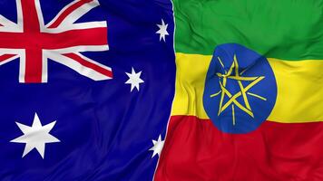 Ethiopia and Australia Flags Together Seamless Looping Background, Looped Bump Texture Cloth Waving Slow Motion, 3D Rendering video