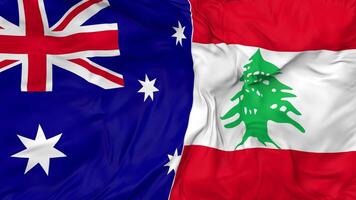 Lebanon and Australia Flags Together Seamless Looping Background, Looped Bump Texture Cloth Waving Slow Motion, 3D Rendering video