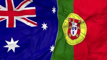 Portugal and Australia Flags Together Seamless Looping Background, Looped Bump Texture Cloth Waving Slow Motion, 3D Rendering video