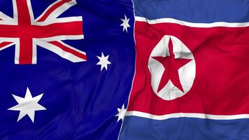 North Korea and Australia Flags Together Seamless Looping Background, Looped Bump Texture Cloth Waving Slow Motion, 3D Rendering video