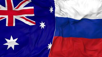 Russia and Australia Flags Together Seamless Looping Background, Looped Bump Texture Cloth Waving Slow Motion, 3D Rendering video