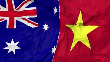 Vietnam and Australia Flags Together Seamless Looping Background, Looped Bump Texture Cloth Waving Slow Motion, 3D Rendering video