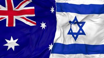 Israel and Australia Flags Together Seamless Looping Background, Looped Bump Texture Cloth Waving Slow Motion, 3D Rendering video